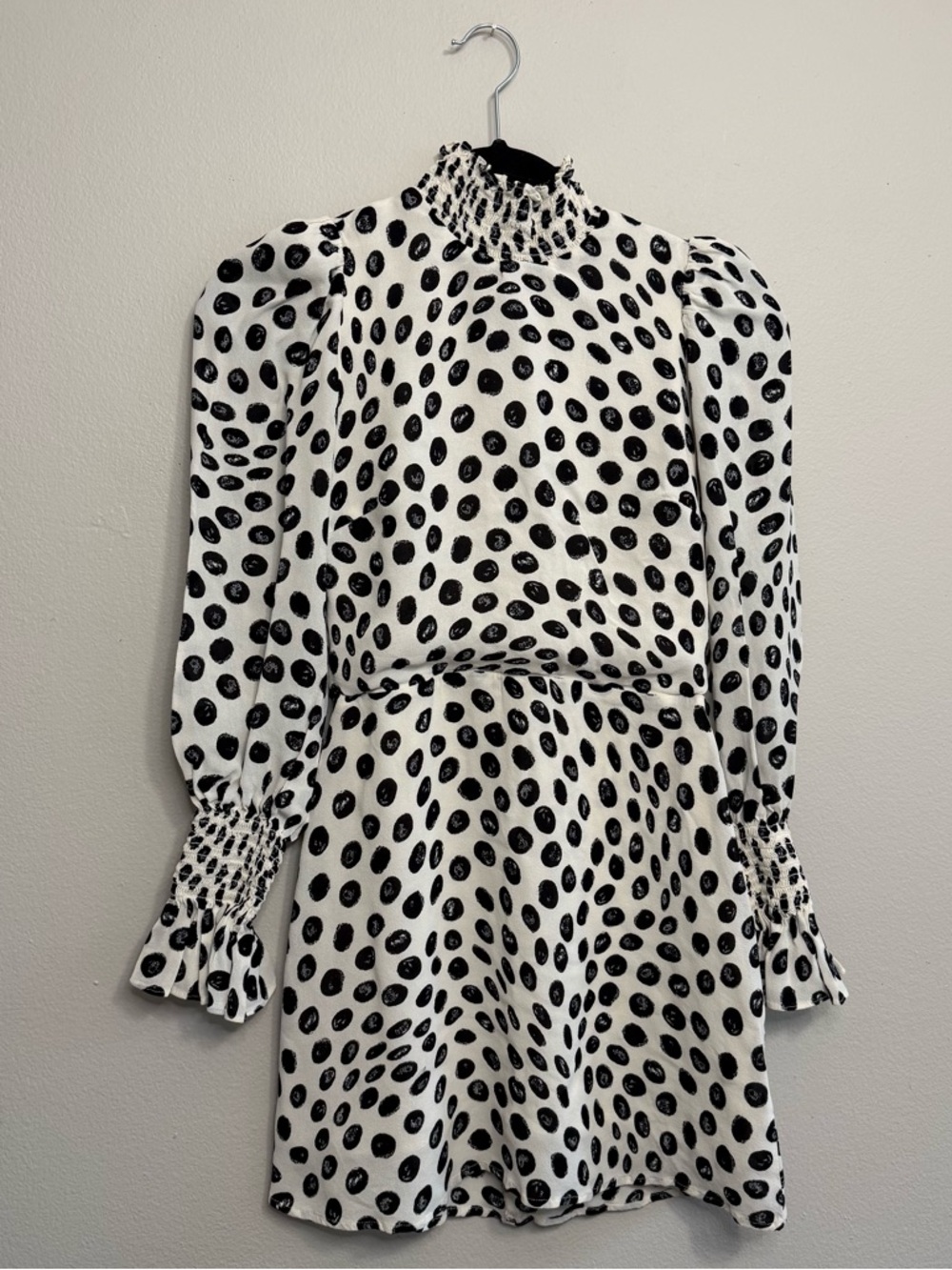 Reformation Black & White polka Dot Mini Puff Sleeve Dress